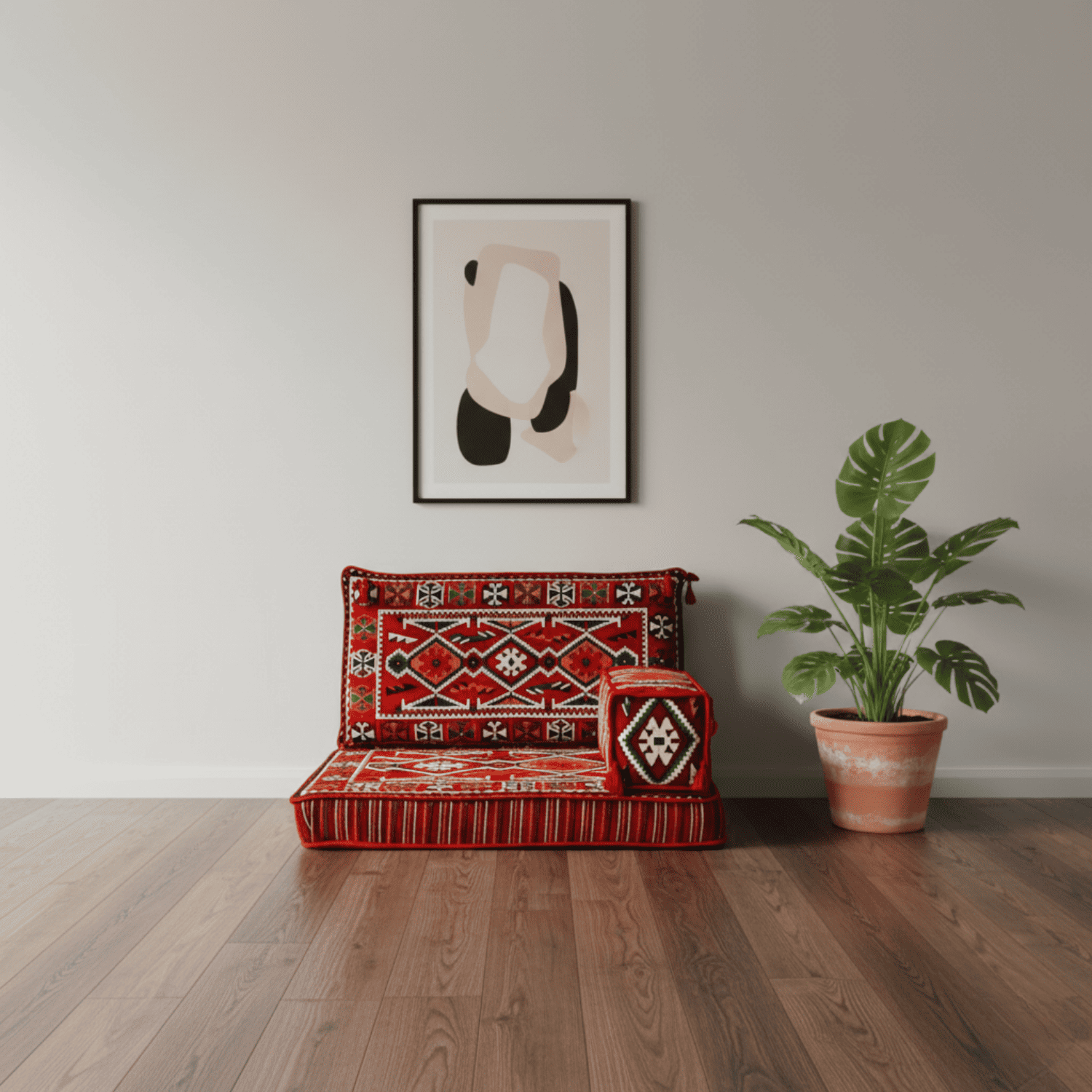 Arabic Half Loveseat Sofa – Red Half Loveseat with 4 and 8 Inch Cushion Options