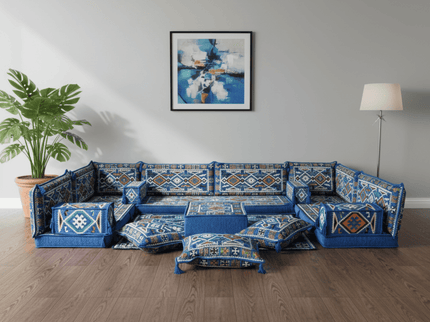 Cappadocia Kilim U-shaped Arabic floor sofa, Blue 4-inch, photo 1