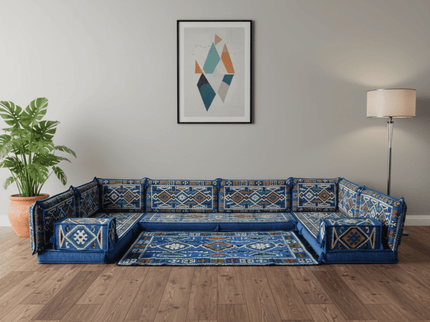 Cappadocia Kilim U-shaped Arabic floor sofa, Blue 4-inch, photo 4