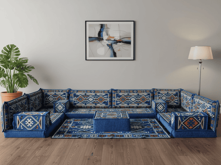 Cappadocia Kilim U-shaped Arabic floor sofa, Blue 4-inch, photo 3