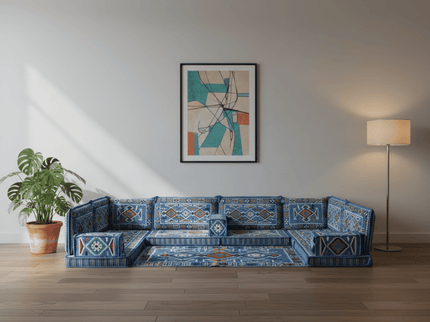 Cappadocia Kilim U-shaped Arabic floor sofa, Light Blue 4-inch, photo 4