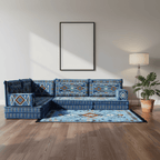 Arabic Floor Sofa Set – Navy Blue L Shaped Majlis Sectional with 8 Inch Cushions
