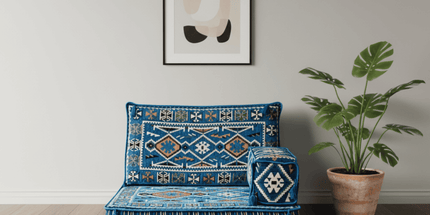 Arabic Half Loveseat Sofa – Navy Blue Half Loveseat with 4 and 8 Inch Cushion Options