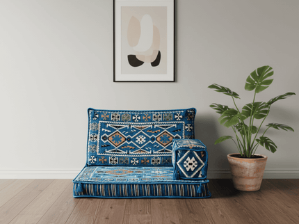 Cappadocia Kilim Arabic majlis half loveseat, Light Blue, photo 1
