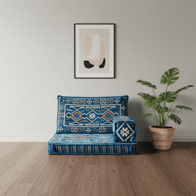 Arabic Half Loveseat Sofa – Navy Blue Half Loveseat with 4 and 8 Inch Cushion Options
