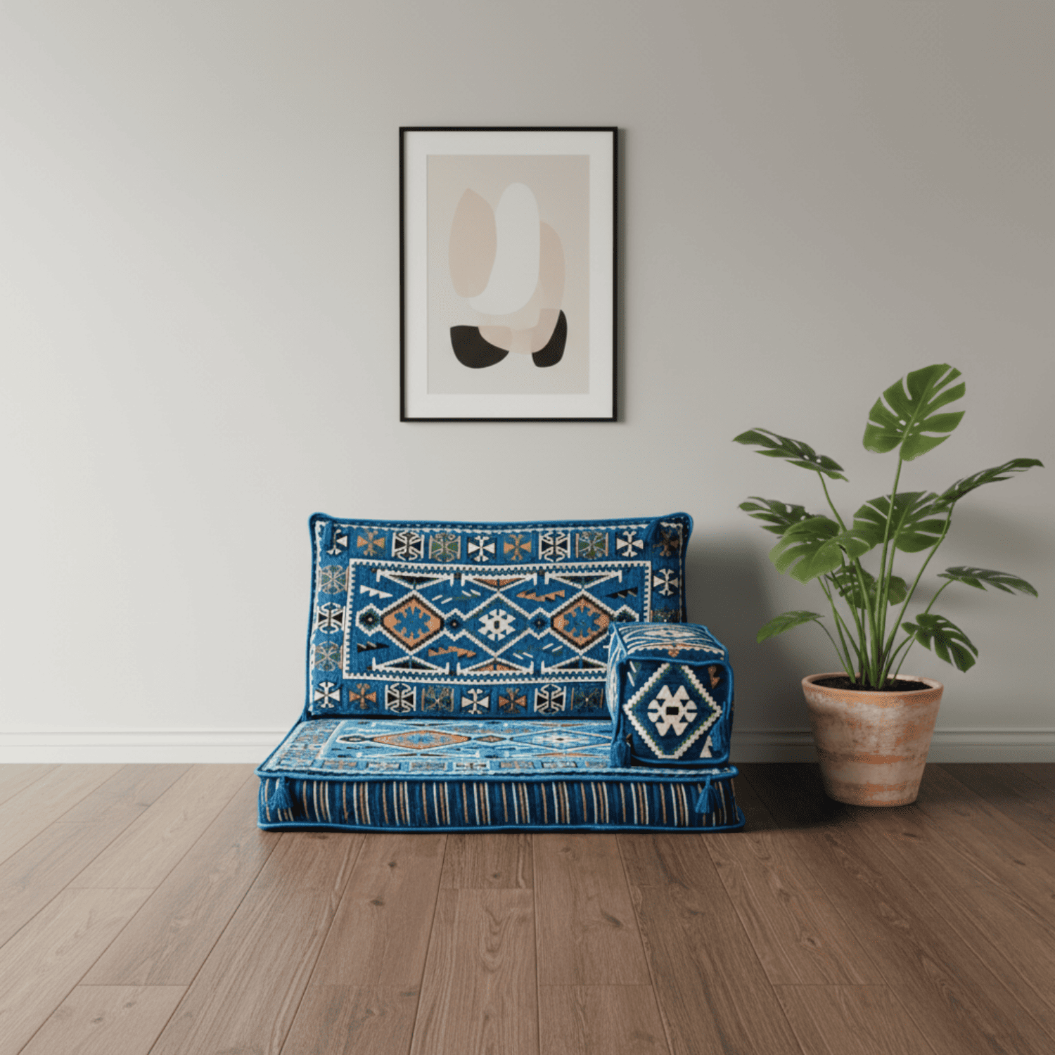 Arabic Half Loveseat Sofa – Navy Blue Half Loveseat with 4 and 8 Inch Cushion Options