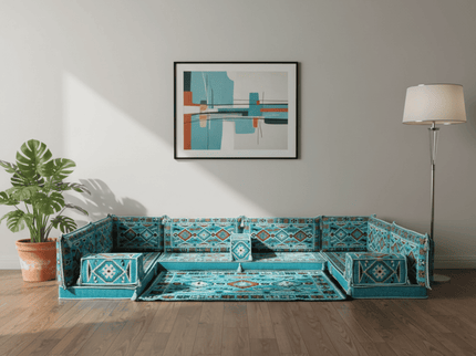Cappadocia Kilim U-shaped Arabic floor sofa, Turquoise 4-inch, photo 4