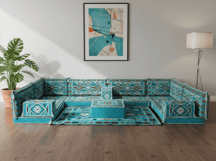 Cappadocia Kilim U-shaped Arabic floor sofa, Turquoise 4-inch, photo 3
