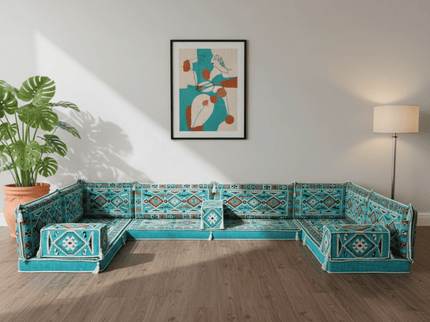 Cappadocia Kilim U-shaped Arabic floor sofa, Turquoise 4-inch, photo 5