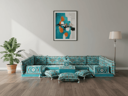 Cappadocia Kilim U-shaped Arabic floor sofa, Turquoise 4-inch, photo 1