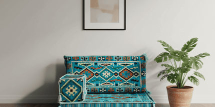Arabic Half Loveseat Sofa – Turquoise Half Loveseat with 4 and 8 Inch Cushion Options