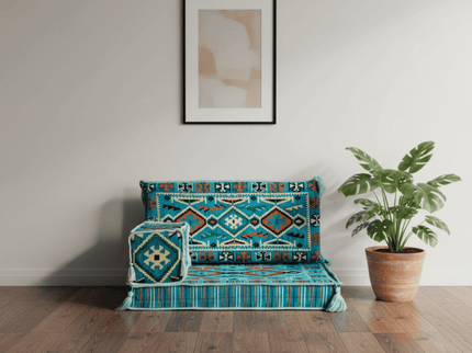 Cappadocia Kilim Arabic majlis half loveseat, Turquoise, photo 1