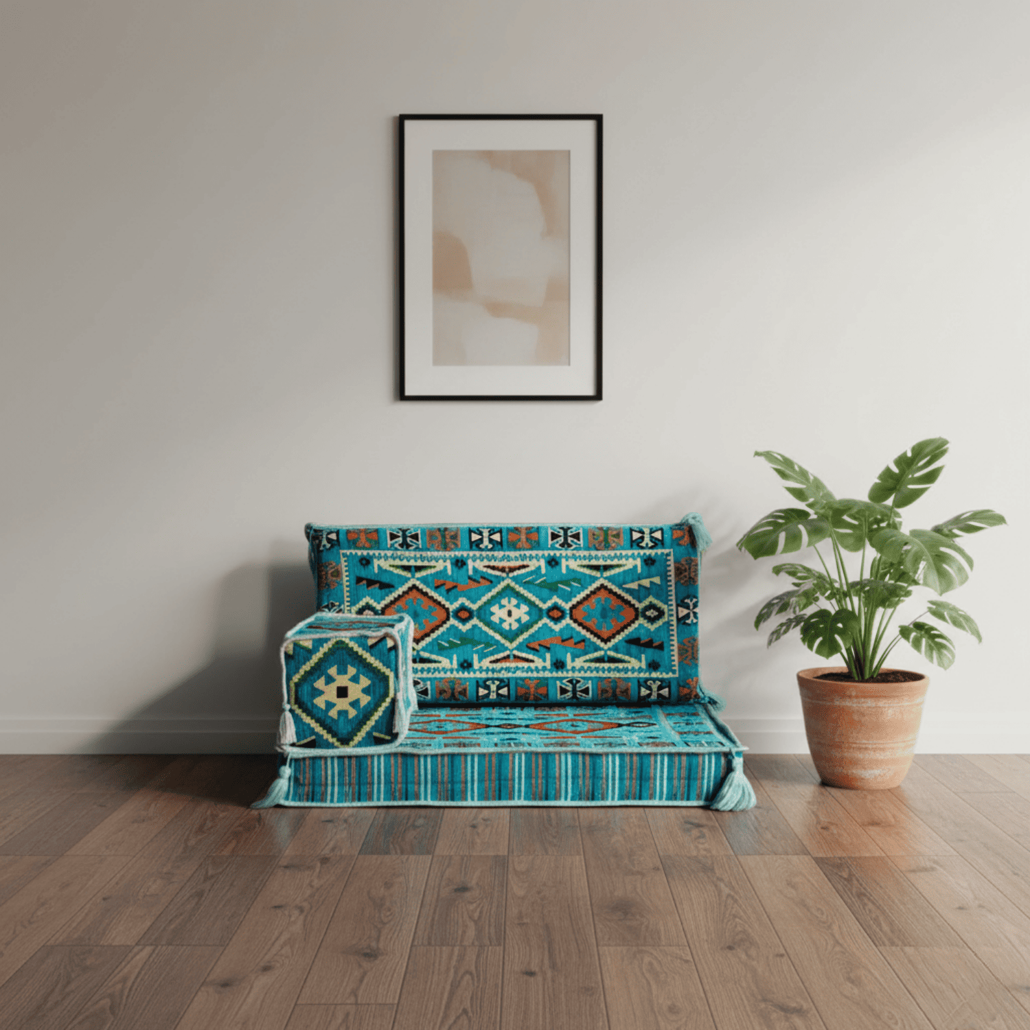 Arabic Half Loveseat Sofa – Turquoise Half Loveseat with 4 and 8 Inch Cushion Options