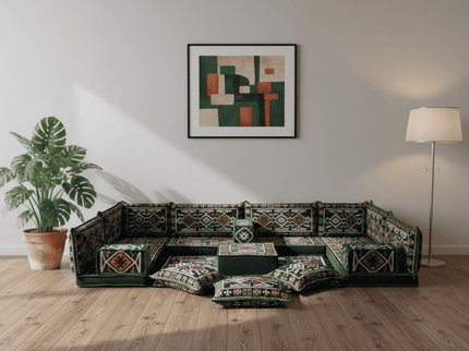 Cappadocia Kilim U-shaped Arabic floor sofa, Green 4-inch, photo 1
