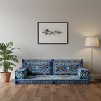 Arabic Loveseat Sofa – Navy Blue Loveseat with 4 and 8 Inch Cushion Options