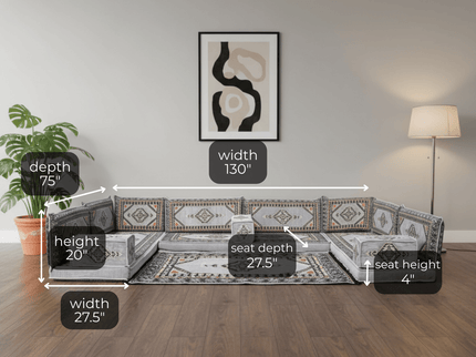 Topkapi U-shaped Arabic floor sofa, Gray 4-inch, photo 2