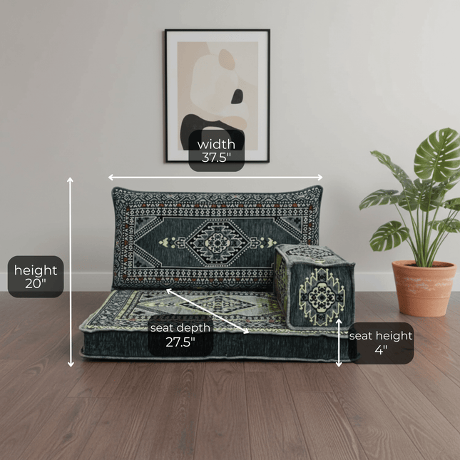 Arabic Half Loveseat Sofa – Gray Half Loveseat with 4 and 8 Inch Cushion Options