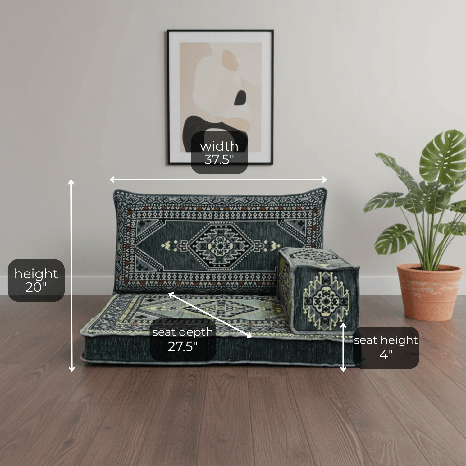 Arabic Half Loveseat Sofa – Gray Half Loveseat with 4 and 8 Inch Cushion Options