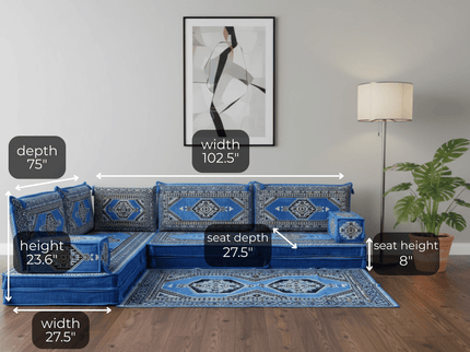 Topkapi L-shaped Arabic floor sofa, Blue 8-inch, photo 2