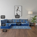 Arabic Floor Sofa Set – Blue L Shaped Majlis Sectional with 8 Inch Cushions