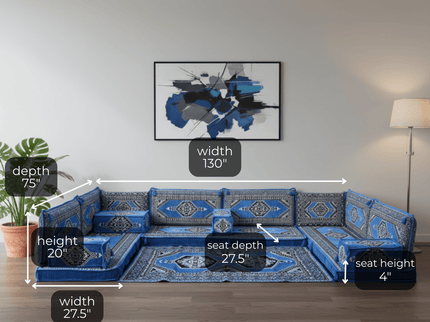 Topkapi U-shaped Arabic floor sofa, Blue 4-inch, photo 2