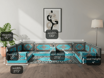 Topkapi U-shaped Arabic floor sofa, Turquoise 4-inch, photo 2