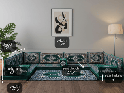 Topkapi U-shaped Arabic floor sofa, Green 4-inch, photo 2