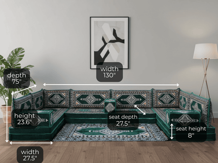 Topkapi U-shaped Arabic floor sofa, Green 8-inch, photo 3