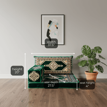 Arabic Half Loveseat Sofa – Green Half Loveseat with 4 and 8 Inch Cushion Options