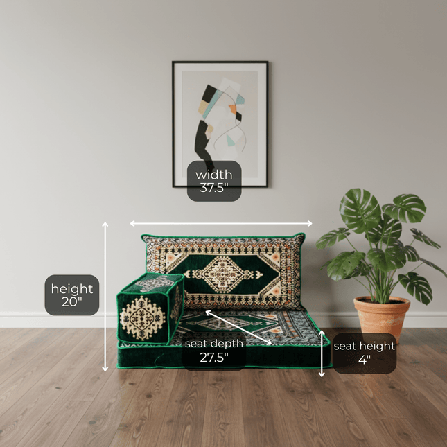 Arabic Half Loveseat Sofa – Green Half Loveseat with 4 and 8 Inch Cushion Options