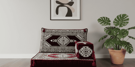 Arabic Half Loveseat Sofa – Maroon Half Loveseat with 4 and 8 Inch Cushion Options