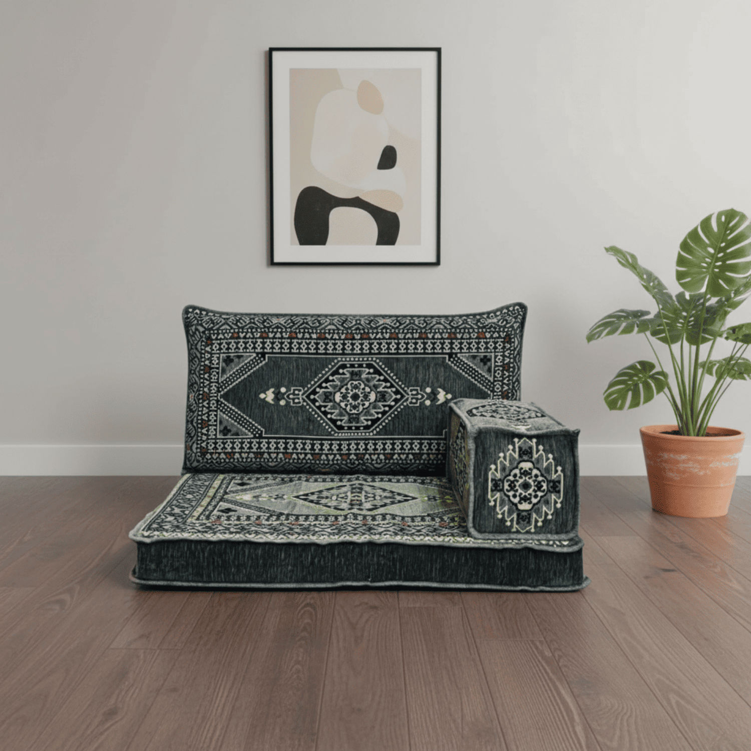 Arabic Half Loveseat Sofa – Gray Half Loveseat with 4 and 8 Inch Cushion Options