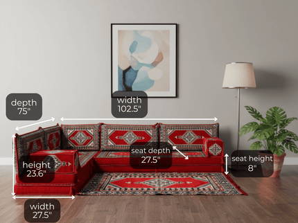 Topkapi L-shaped Arabic floor sofa, Red 8-inch, photo 2