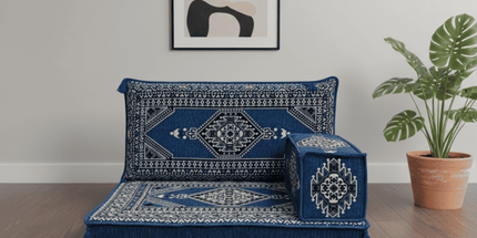 Arabic Half Loveseat Sofa – Blue Half Loveseat with 4 and 8 Inch Cushion Options