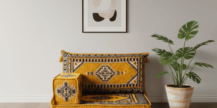 Arabic Half Loveseat Sofa – Yellow Half Loveseat with 4 and 8 Inch Cushion Options