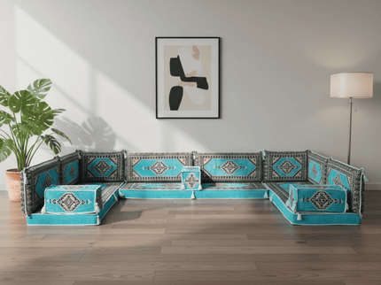 Topkapi U-shaped Arabic floor sofa, Turquoise 4-inch, photo 5