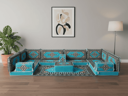 Topkapi U-shaped Arabic floor sofa, Turquoise 4-inch, photo 3