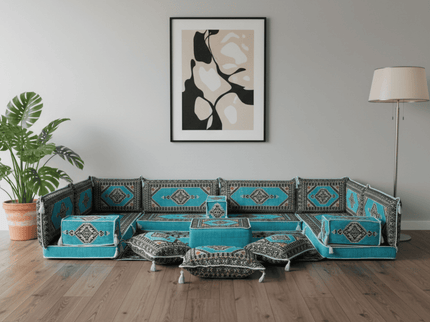 Topkapi U-shaped Arabic floor sofa, Turquoise 4-inch, photo 1