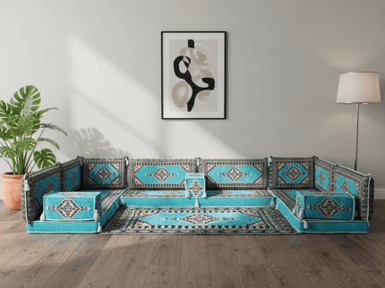 Topkapi U-shaped Arabic floor sofa, Turquoise 4-inch, photo 4