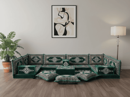 Topkapi U-shaped Arabic floor sofa, Green 4-inch, photo 1