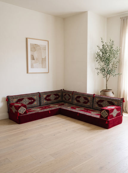 Topkapi L-shaped Arabic floor sofa, Burgundy 8-inch, photo 1