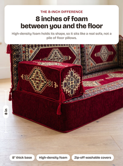 Topkapi L-shaped Arabic floor sofa, Burgundy 8-inch, photo 5