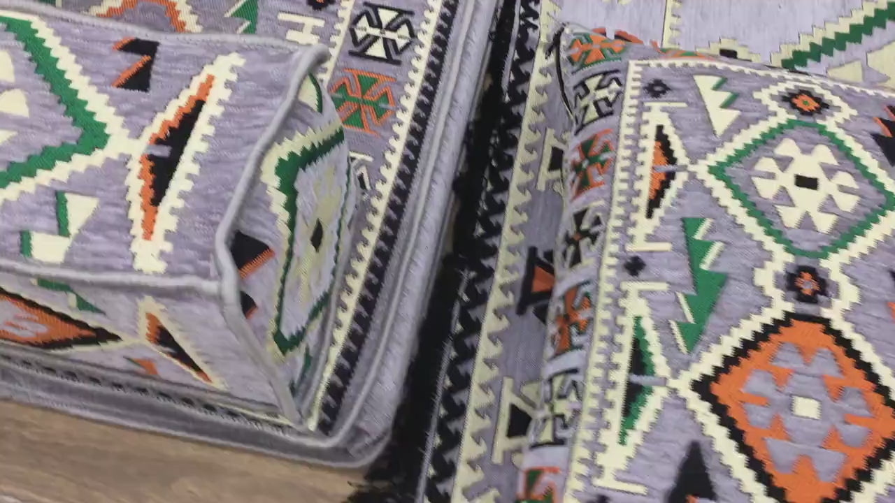 Arabic Floor Sofa Set – Gray U Shaped Majlis Sectional with 8 Inch Cushions