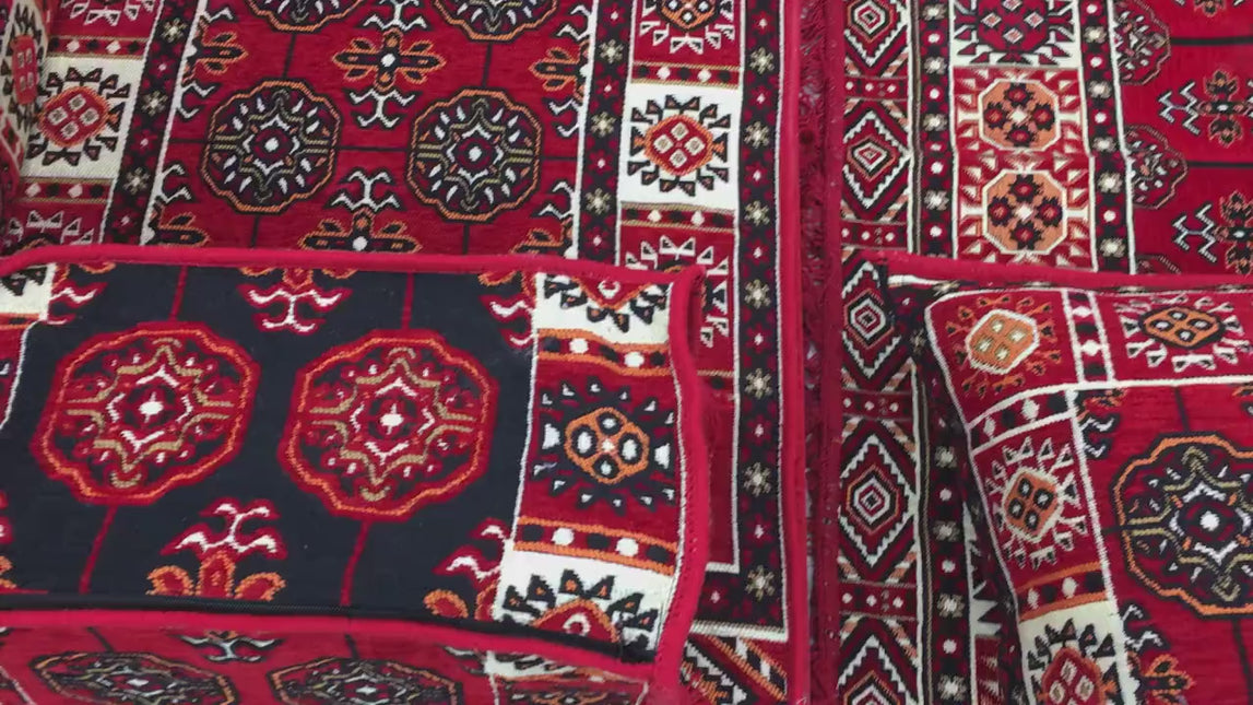 Arabic Floor Sofa Set – Maroon U Shaped Majlis Sectional with 8 Inch Cushions