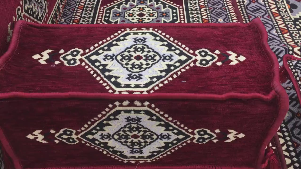 Arabic Floor Sofa Set – Maroon U Shaped Majlis Sectional with 8 Inch Cushions