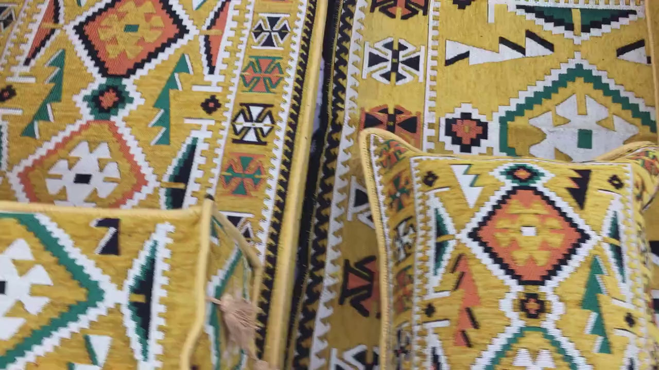 Arabic Floor Sofa Set – Yellow U Shaped Majlis Sectional with 8 Inch Cushions